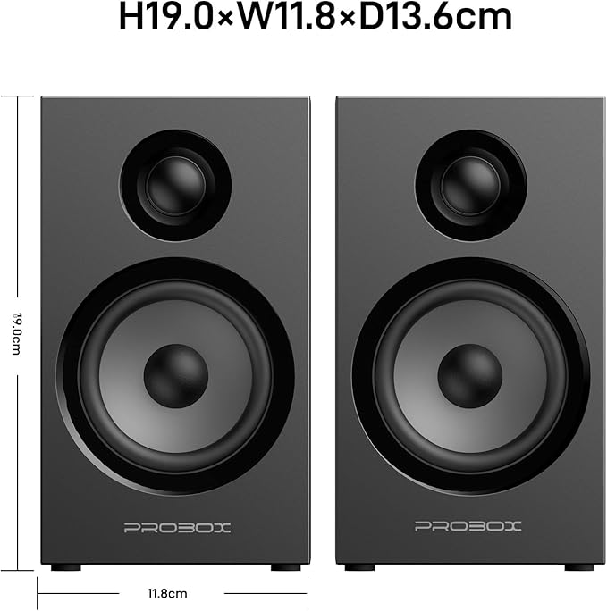 BT16 HiFi Bookshelf Speakers 3.5" Woofer with 1" Tweeter, 60W(30Xx2) Bluetooth 5.3, Powered Stereo Speaker with 24bit DAC USB and Adjustable Treble/Bass, Computer Gaming PC Speakers - Black