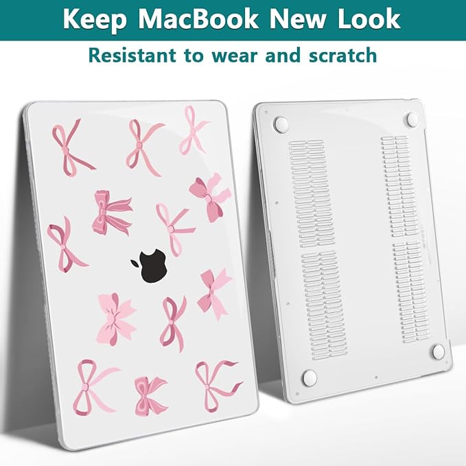 Teryeefi for MacBook Pro Case 13 inch 2024 2022-2016 Release fits Model A2338 M2 M1/A2289/A2251/A2159/A1989/A1706, Design Hard Shell for MacBook Pro 13 inch with Keyboard Cover,Cute Pink Bows