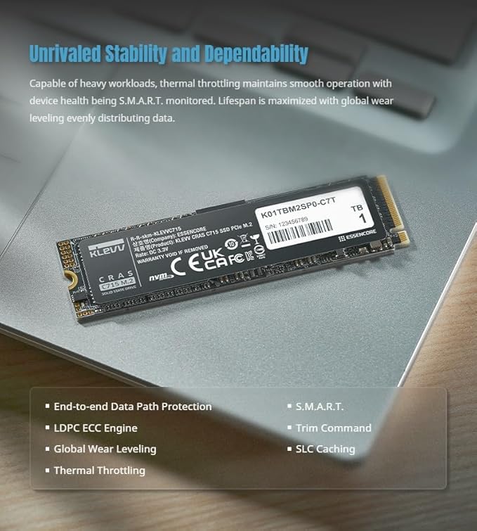 KLEVV CRAS C715 512GB M.2 2280 NVMe PCIe Gen3x4 Laptop & Desktop, up to 3200MB/s (K512GM2SP0-C7T)
