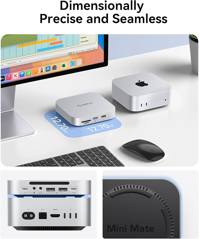 ORICO MiniMate SE Mac mini M4 2TB Storage & Docking Station, External SATA SSD (Non-Removable) 5Gbps(480MB/s), USB A*4, USB-C, SD/TF 3.0, 3.5mm Audio, Includes 2 Cables – M4SE