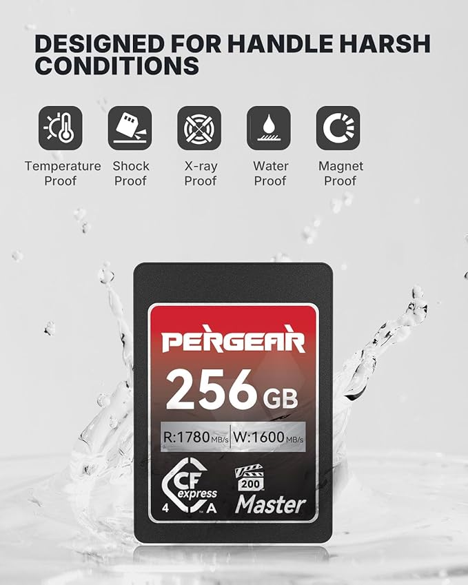 Pergear 256GB CFexpress 4.0 Type A Memory Card (2-Pack),Up to 1780MB/S Read Speeds,USB4.0(PCIe 4.0),Raw,8K 30P Record,Compatible for Sony Camera,ILME-FX3,ILME-FX6,ILME-FX30(Black Silver Master Series)