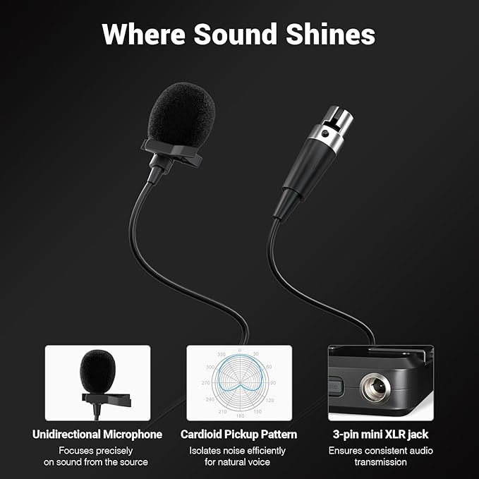 Phenyx Pro Dual UHF Wireless Microphone System，Auto-Scan Cordless Mic Set w/ 2x100 Frequencies, 2 Bodypacks & Headsets/Lapel Microphones for Speaking, Singing, Church, DJ (PTU-71-2B)