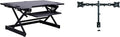 Rocelco 46" Height Adjustable Standing Desk Converter with AC USB Charger and Double Monitor Mount Arm - Sit Stand Up Triple Screen Riser Workstation - Keyboard Tray - Black (R DADRB-46-ACUSB-DM2)