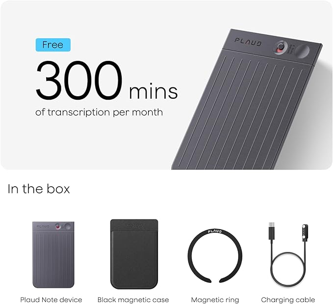Plaud Note AI Voice Recorder, Voice Recorder w/Case, App Control, Transcribe & Summarize with AI Technology, Support 112 Languages, 64GB Memory, Audio Recorder for Lectures, Meetings, Calls, Black