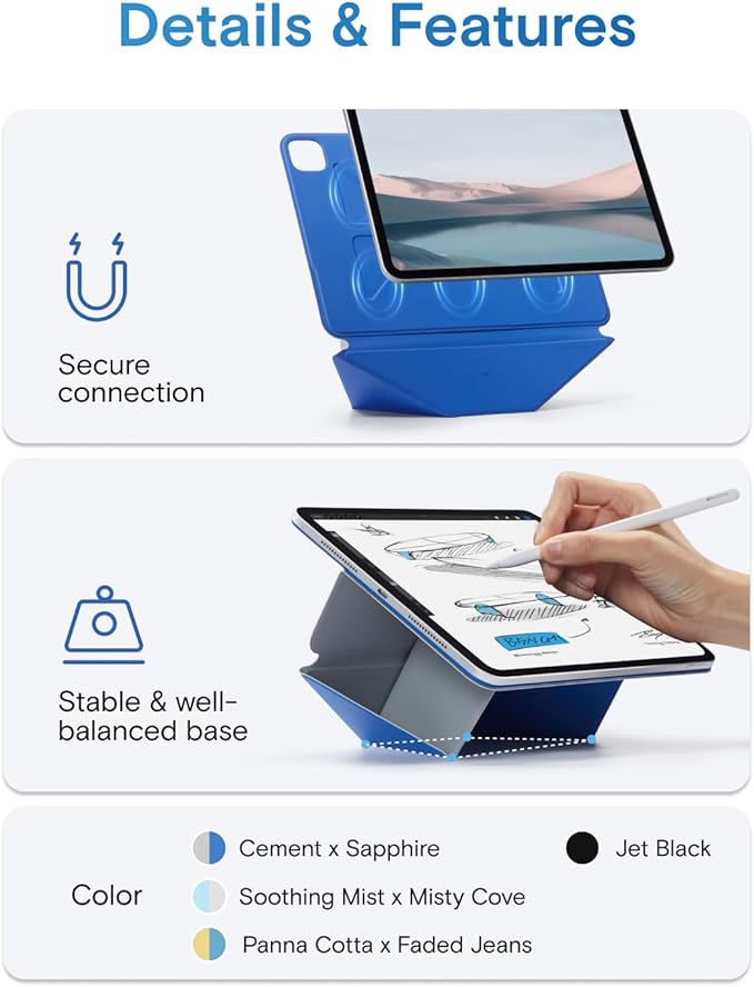 MOFT Dynamic Folio Case for iPad Pro 11-inch(2nd/3rd/4th Generation, 2020/2021/ 2022), Silm Magnetic Stand Case with 20+ Viewing Angles, Auto Wake/Sleep,Cement x Sapphire