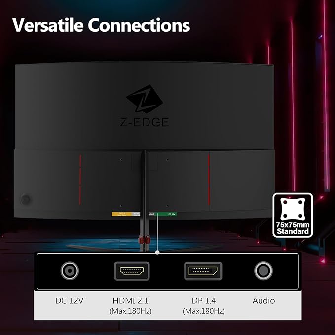 Z-Edge UG24 24-inch Curved Gaming Monitor 180Hz Refresh Rate, 1ms MPRT, FHD 1080 Gaming Monitor, R1650 Curved