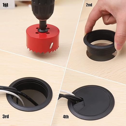 TuTuYa 8PCS Desk Grommet, Desk Grommet 2Inch(50mm) Desk Cable Grommet Desk Cable Hole Covers with Hole Saw, Ideal Solution for Office and Home Table Cable (Black, 2Inch_50mm)