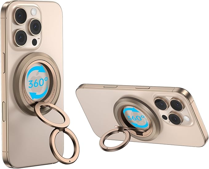 SYNCWIRE Magnetic Phone Ring Holder for MagSafe, 360° Rotation Dual Sided Magnet Grip Cell Phone Ring Stand Finger Kickstand Compatible with iPhone 16 15 14 13 12 Pro Max fits MagSafe - Desert Gold