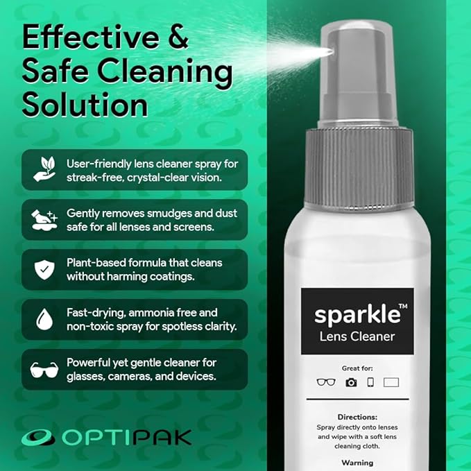 Sparkle Anti-Reflective Lens Cleaner Spray kit | (1) 2oz Glasses Cleaner Spray + (1) Microfiber Cloth for Eyeglasses, Sunglasses, Lenses, Screens and Camera Cleaning Kit (2 Piece Set)