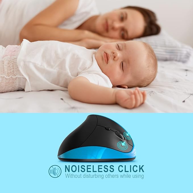 Vassink Ergonomic Mouse, Rechargeable Wireless Mouse Right Handed Small Mouse with 6 Buttons for Laptop,Desktop,PC, MacBook（Blue）