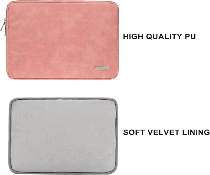 RAINYEAR 15.6 Inch Laptop Sleeve Protective Case PU Suede Leather Zipper Padded Cover Water Resistant Carrying Bag Compatible with 15.6" Notebook Computer Chromebook(Coral)