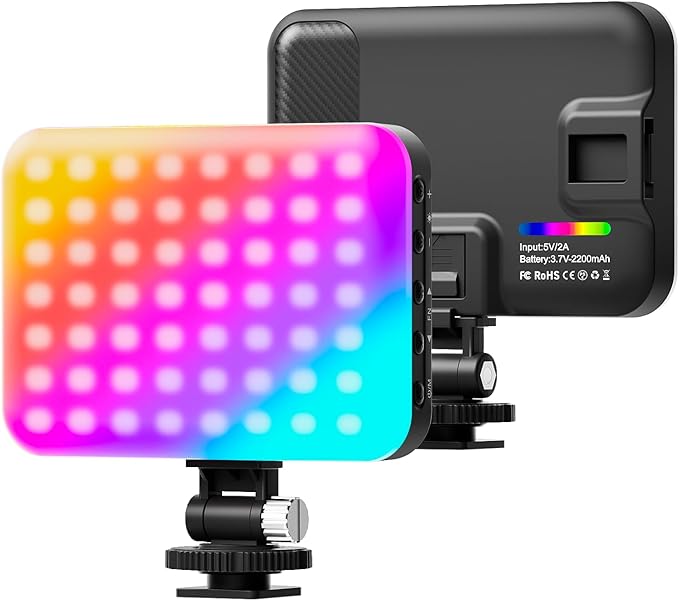 Hagibis RGB Camera Light,360°Full Color Portable Video Light LED Photo Light w Cold Shoe,2200mAh Rechargeable CRI97+,20Effects Lighting for Photography/Advertising Poster/Short Film (RGB-Black)