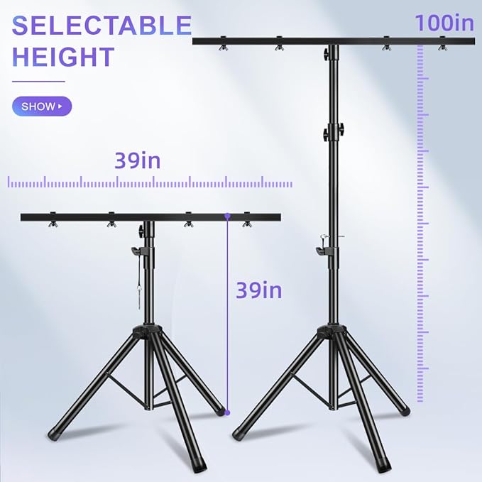 DJ Light Stand Heavy Duty Par Can Tripod T-Bar Stage Lights Stand Adjustable 39-100 Inch DJ Lighting Tripod Mount