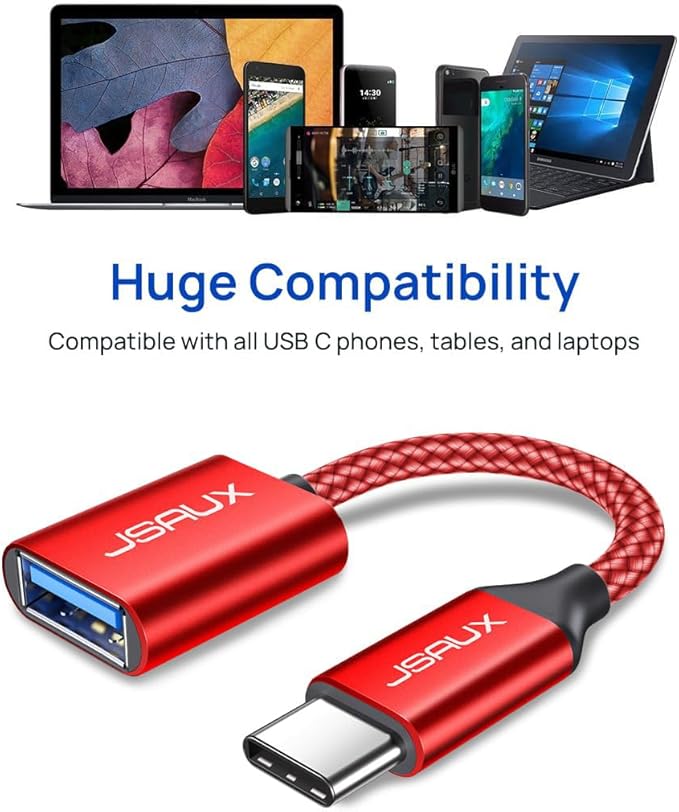 JSAUX USB C to USB 3.0 Adapter [2 Pack], Type C Male to USB Female OTG Cable Compatible with MacBook Pro/Air, iPhone 16 Pro Max/16 Plus/16e/16/15, Samsung Galaxy S25/S24/S23S/22-Red