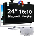 [2 Pack] Magnetic 24 Inch Computer Privacy Screen for 16:10 Aspect Ratio Widescreen Monitor, Hanging Eye Protection Anti Glare Blue Light Computer Monitor Privacy Filter, Removable 24in Protector Film