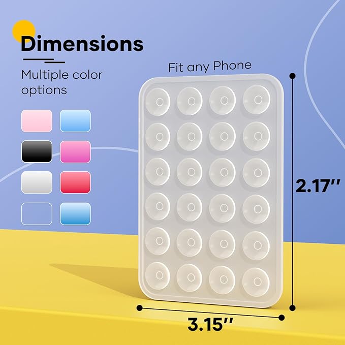 Silicone Phone Sticky Grip, Suction Phone Case Mount for iPhone and Android, Hands-Free Sticky Cell Phone Grip, Mobile Fidget Mirror Holder for Selfies and Videos
