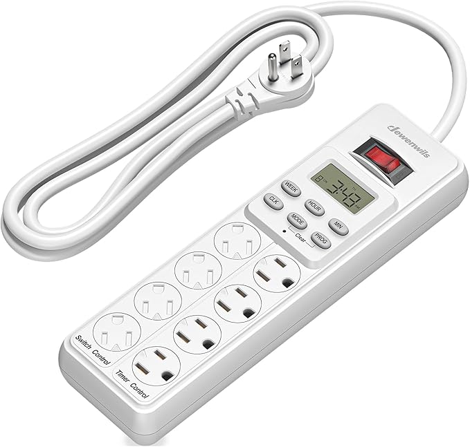 DEWENWILS 8 Outlet Power Strip with Timer (4 Timed/4 Always On), Indoor Digital Timer Outlet for Reptile Light, Turtle Grow Light, Bearded Dragon Tank, Aquarium, 6ft Flat Plug Cord, 15A, UL Listed