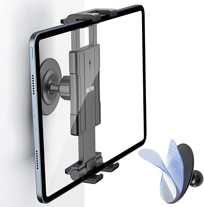OHLPRO Tablet Wall Mount Holder for iPad, 360° Adjustable Swivel No-Drill 3M Adhesive Stand for Kitchen Compatible with 5-13 Inch Smartphones iPads Samsung Tab Fire HD Kindle & More Devices