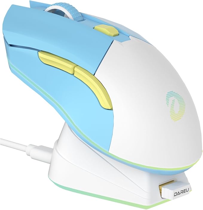 DAREU EM901X Wireless Gaming Mouse with Charging Dock Rechargeable RGB,12K DPI,7 Programmable Buttons High-Precision Sensor [300IPS] [1000Hz] for PC Notebook Mac