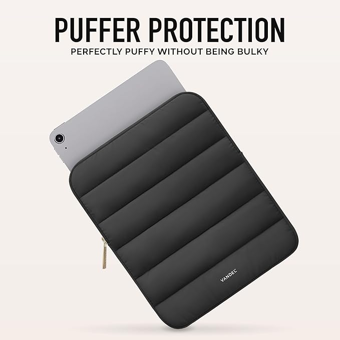 Vandel - The Original Puffy iPad Sleeve 9-11 Inch Tablet Sleeve, Black i Pad Case for Women and Men, Cute iPad Air Pouch, 9 10 Inch, 11 Inch Bag