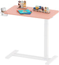 SANODESK Medical Adjustable Overbed Bedside Table with Hidden Casters, Pneumatic Mobile Laptop Computer Standing Desk Cart with Tray, Hospital and Home Use(27.6" W x 15.7" D, Pink)