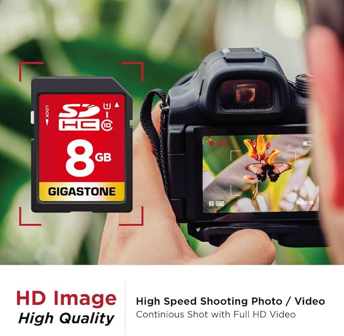 Gigastone 8GB SDHC Memory Card, Pack of 2, High Speed for Reserving Photos, Videos, Music, Voice Files, Camcorder, Camera, Recorder, PC, Mac, Class 10