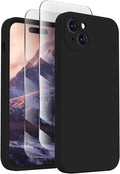FireNova Designed for iPhone 15 Plus Case, Silicone [Camera Protection] Case with [2 Screen Protectors], Soft Anti-Scratch Microfiber Lining Inside, 6.7 inch, Black