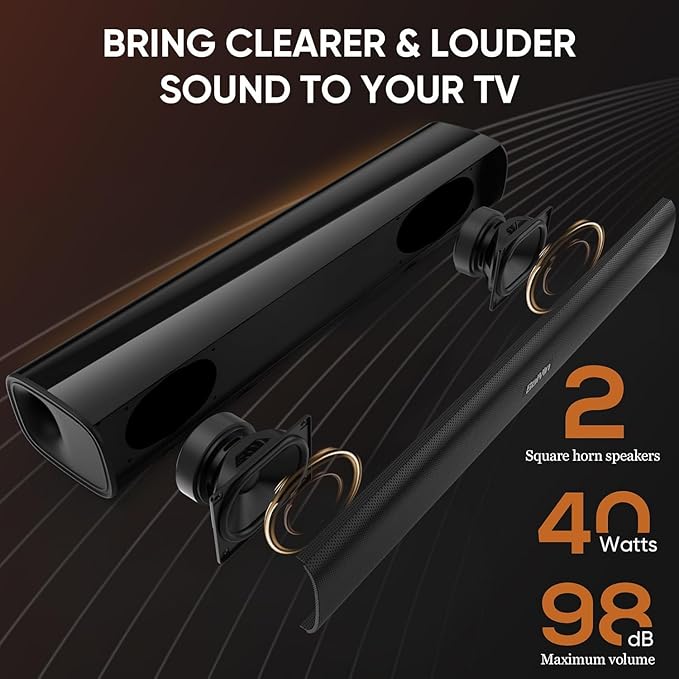 Saiyin Sound Bar,17 inch Sound Bar for Smart TV with Bluetooth 5.3/Optical/AUX Connection, Soundbar for TV/PC/Gaming/Projectors,Wall Mountable & Ultra Compact Design