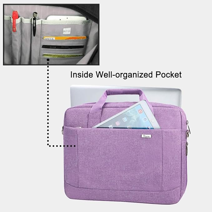 Voova Laptop Bag Case 15 15.6 16 Inch, Computer Sleeve Messenger Bag with Shoulder Strap Expandable Waterproof Business Briefcase for Men Women to Work Travel School, Fit 14-16 Inch Laptop, Lavender