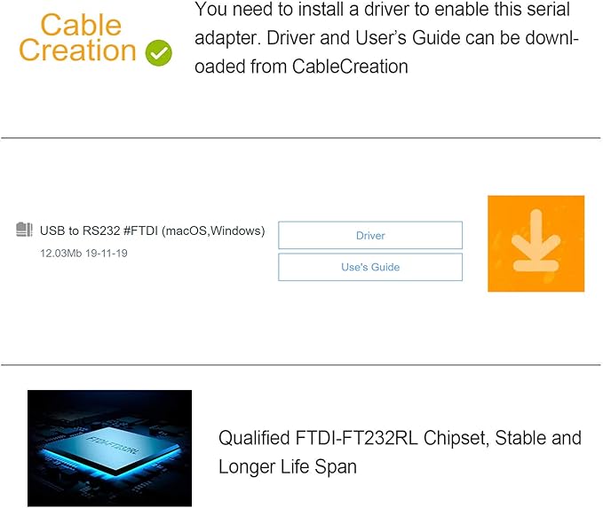CableCreation USB to RS232 Serial Adapter (FTDI Chip), 10 Feet USB to DB9 Female Converter Cable for Windows 11, 10, 8.1, 8, 7, Vista, XP, 2000, Linux and Mac OS X, macOS, 3 Meters/Black
