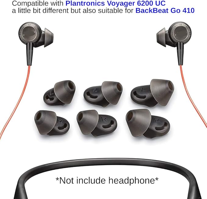 3pair Voyager 6200 UC Eartips Replacement,in-Ear Gels Kit for Plantronics Backbeat Go 410 Headphone SML-Black