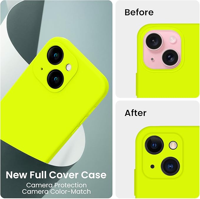 FireNova Designed for iPhone 15 Case, Silicone Upgraded [Camera Protection] Phone Case with [2 Screen Protectors], Soft Anti-Scratch Microfiber Lining Inside, 6.1 inch, Fluorescent Green