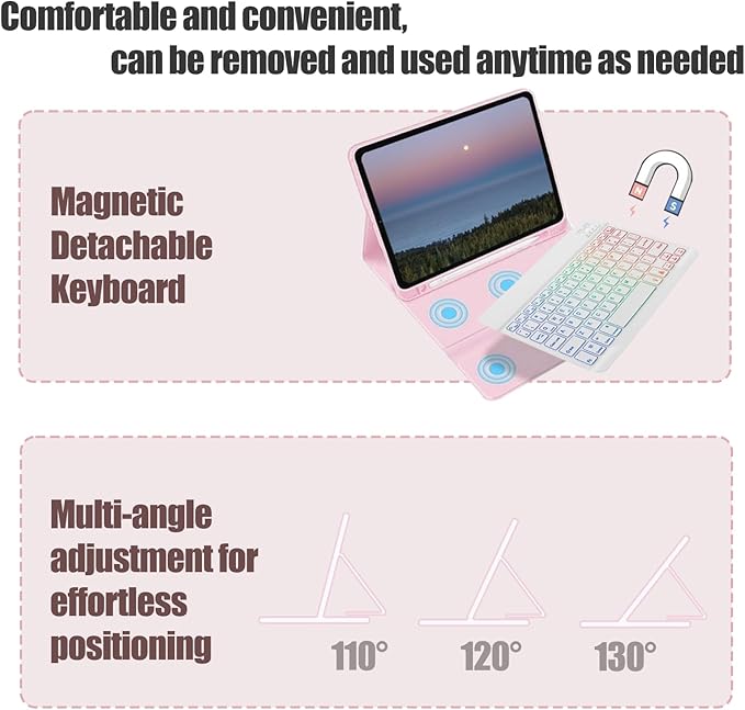 Keyboard Case for Samsung Galaxy Tab S10 FE / S9 FE 10.9 inch/Tab S9 / S8 / S7 11 inch - with 3 Color Backlit Mouse Detachable Keyboard Case