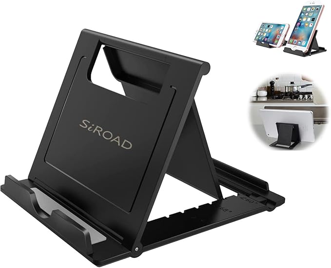 Foldable Portable and Angle Adjustable Phone Tablet Stand Holder for Desktop,Compatible with iPhone 15 14 13 12 11 iPad Pro Air Mini Kindle Galaxy Google PIXL (Large Size)