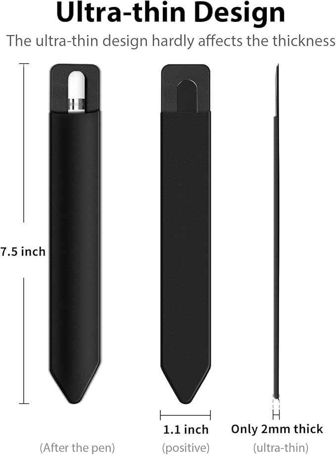 Doormoon Pencil Holder for iPad 2018 (6th Gen)/ iPad Air 9.7 / Pro 10.5" 12.9", Detachable Elastic Apple Pencil 2nd Gen Leather Sleeve Pocket Pouch (Black x 2)