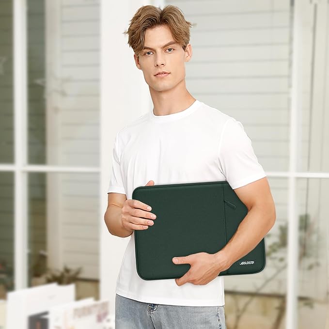 MOSISO Laptop Case 16 inch, 15-15.6 inch Laptop Sleeve Compatible with MacBook Pro 16 M4 M3 M2 M1, HP Acer Dell Lenovo ASUS Notebook, Polyester Vertical Computer Sleeve Bag with Pocket, Midnight Green