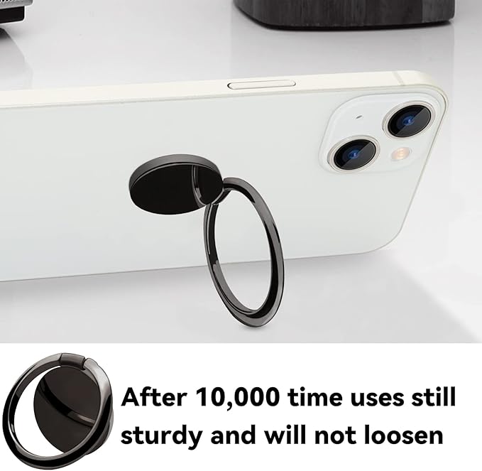 Metal Cell Phone Ring Holder Finger Ring Stand, 360 Degree Rotation Ring Kickstand Grip Holder for Magnetic Car Mount, Black