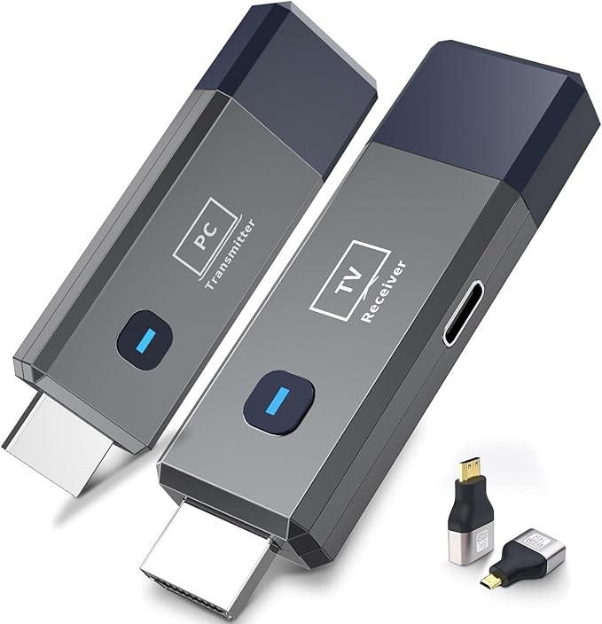 Wireless HDMI Transmitter and Receiver, 165ft/50m Wireless HDMI for 4K Decode Input 1080P Output, Plug&Play Portable 2.4G/5.8G for Video and Audio to Monitor from PC/Projector/TV Box