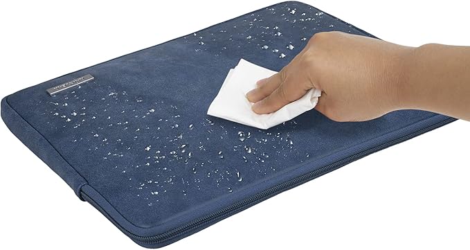 RAINYEAR 14 Inch Laptop Sleeve Protective Case PU Suede Leather Zipper Padded Cover Water Resistant Carrying Bag Compatible with 14" Notebook Computer Chromebook(Deep Blue)