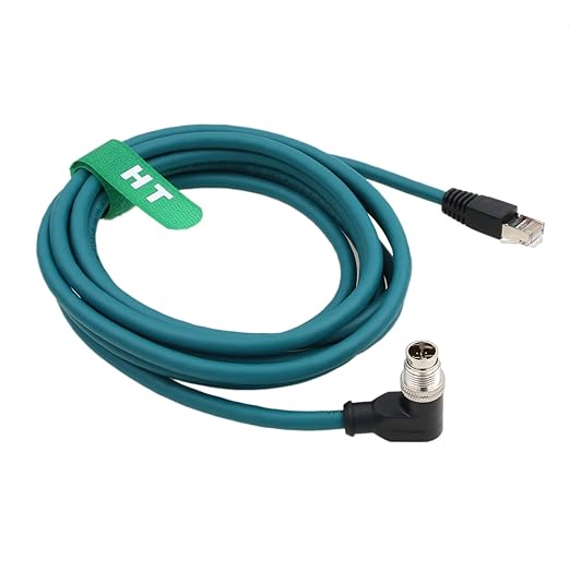 M12 8 Pin X-Coding Right Angle to RJ45 Ethernet Cable for Cognex in-Sight 2800 3800 2000 9000 8000, 7000 Gen2 Vision Camera Sensor Switch PC CAT-7e 2m