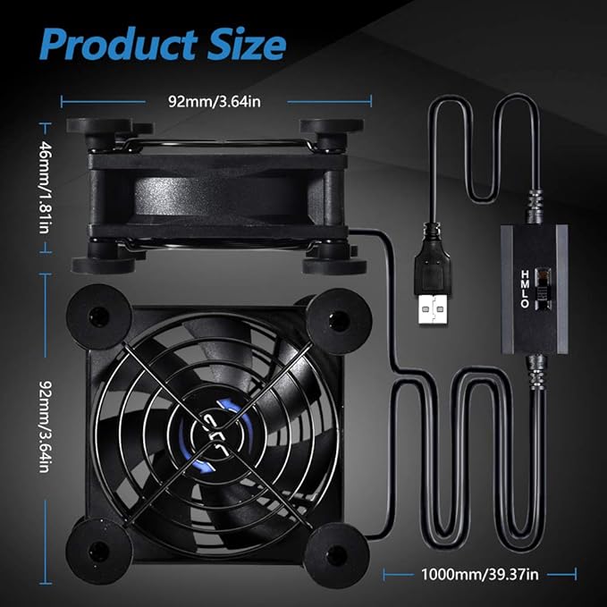 Dual 80mm USB Speed Control Fan, 5V Portable Cooling Fan for Flat-Screen TV Receiver Router DVR PlayStation Xbox Computer Cabinet Cooler
