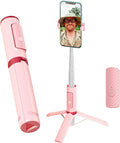 Selfie Stick, Foldable Cellphone Tripod with Remote, Travel Tripod for iPhone Series Android, Video Recording - Pink