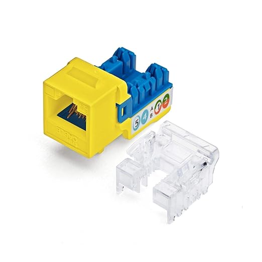 trueCABLE Cat5e Keystone Jack, Unshielded (UTP), 90 Degree Punch-Down, PoE++ (4PPoE) 100W, UL Listed, ETL Verified, ANSI/TIA Certified, Modular RJ45 Female, Yellow, 24 Pack