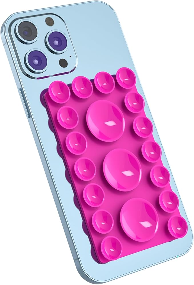 2024 Upgrade 2PCS Silicone Suction Cup Phone Case Adhesive Mount,Adhesive Grip, Sticky Suction Cup Phone Holder & Suction Phone case Holder TikTok & Selfies (Hot Pink, 3+16 Single Sided)