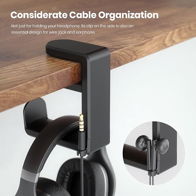 Rotating Headphone Stand - EURPMASK Upgraded PC Gaming Headset Stand, Adjustable Clamp-on Headphone Holder, Headphones Hanger Hook Under Desk with 360 Degree Swivel&Cable Clip Organizer - Darth Vader