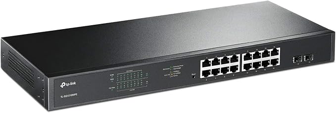 TP-Link TL-SG1218MPE 16 Port Gigabit Switch Easy Smart Managed 16 PoE+ @250W, 2 non-PoE ports, 2 combo SFP slots 3 Year Manufacturer Warranty QoS, Vlan, IGMP & LAG, Free Expert Help