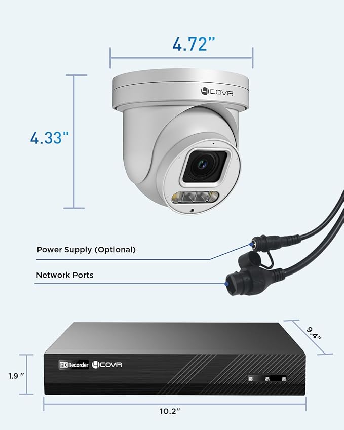 4COVR PoE PTZ Security Camera System, 4X 5MP PoE IP PTZ Camera Two Way Audio, 280ｰ Pan 90ｰ Tilt 5X Optical Zoom, Smart Color Night Vision, Human Vehicle Detection, 8CH 4K NVR 2TB HDD, LY5XCP5M0804
