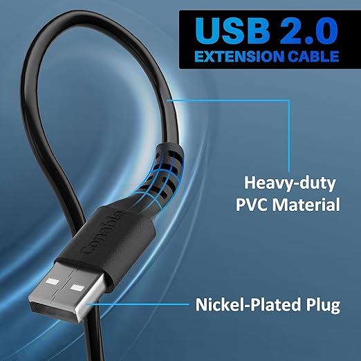 3 Pack USB Extension Cable 8 FT, USB 2.0 Type A Male to Female Extender Cord Adapter, Compatible with Printer, Keyboard, Mouse, Flash Drive, Hard Drive, Controller, Black Cable with 5 Cable Ties