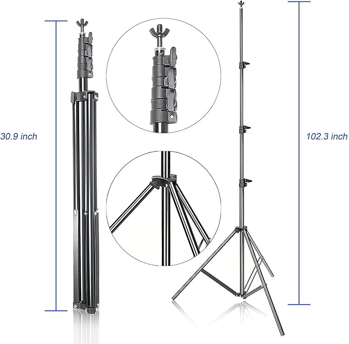 Photo Video Studio 10 x 8.5ft Stand with Muslin Backdrop (Green/White/Black) & 85W 5500K Led Bulb & Umbrella Lighting Kit Photography Background Support System Kit,Clamp, Carry Bag