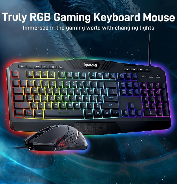 Redragon Updated S101 Programmable Gaming Keyboard and Mouse, RGB Backlit Keyboard Mouse with Software, Independent Macro Record Keys, Value Combo Set